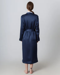 Silk and Velvet Reversible Robe for Winter Navy