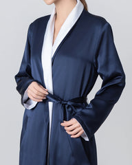Silk and Velvet Reversible Robe for Winter Navy