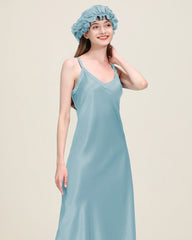 Relaxed Fit Long Silk Nightgown, Blue