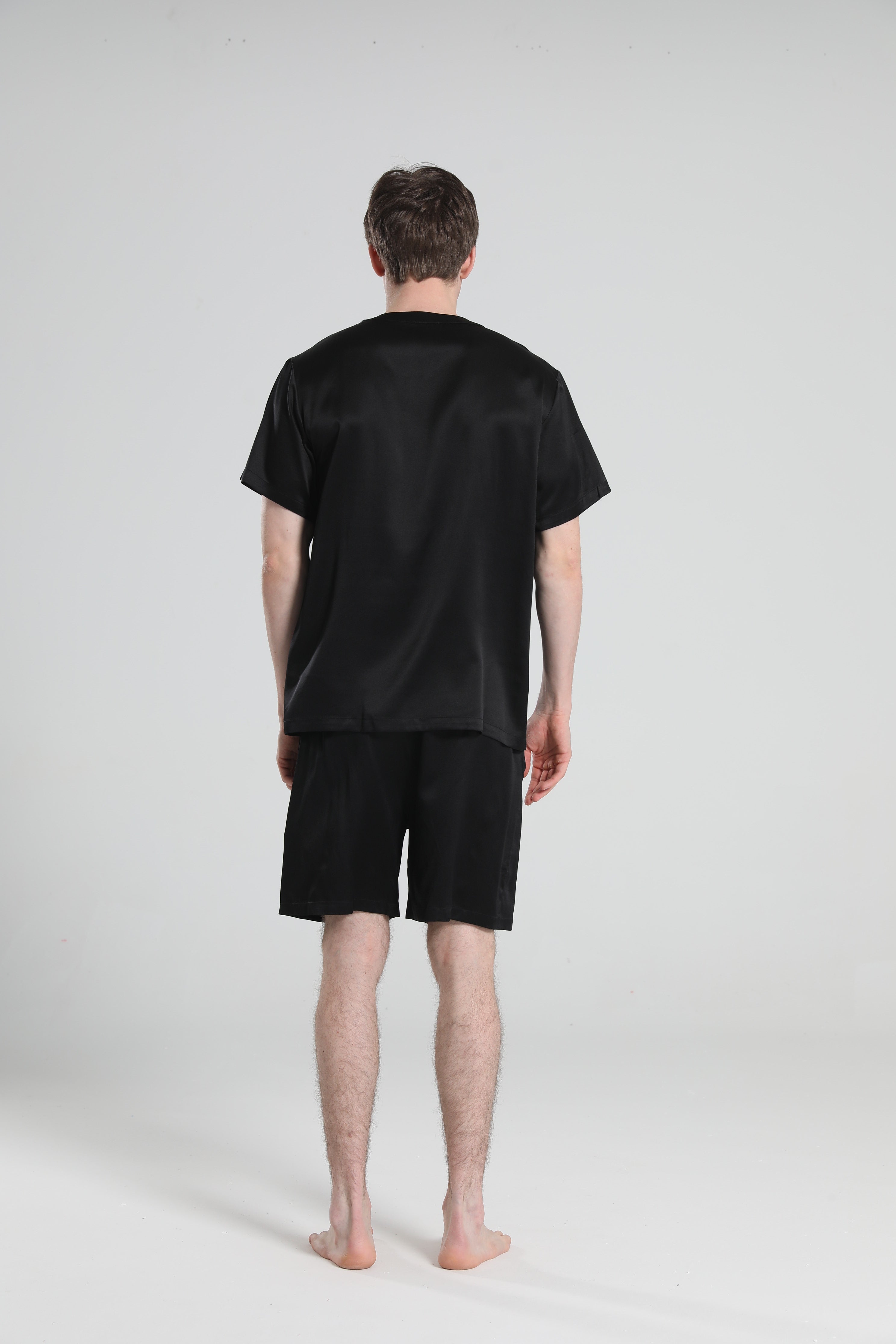 Simple Crew Neck Short Pajamas Set for men, Black