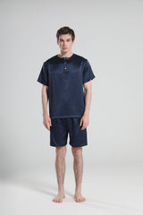 Simple Crew Neck Short Pajamas Set for men, Navy