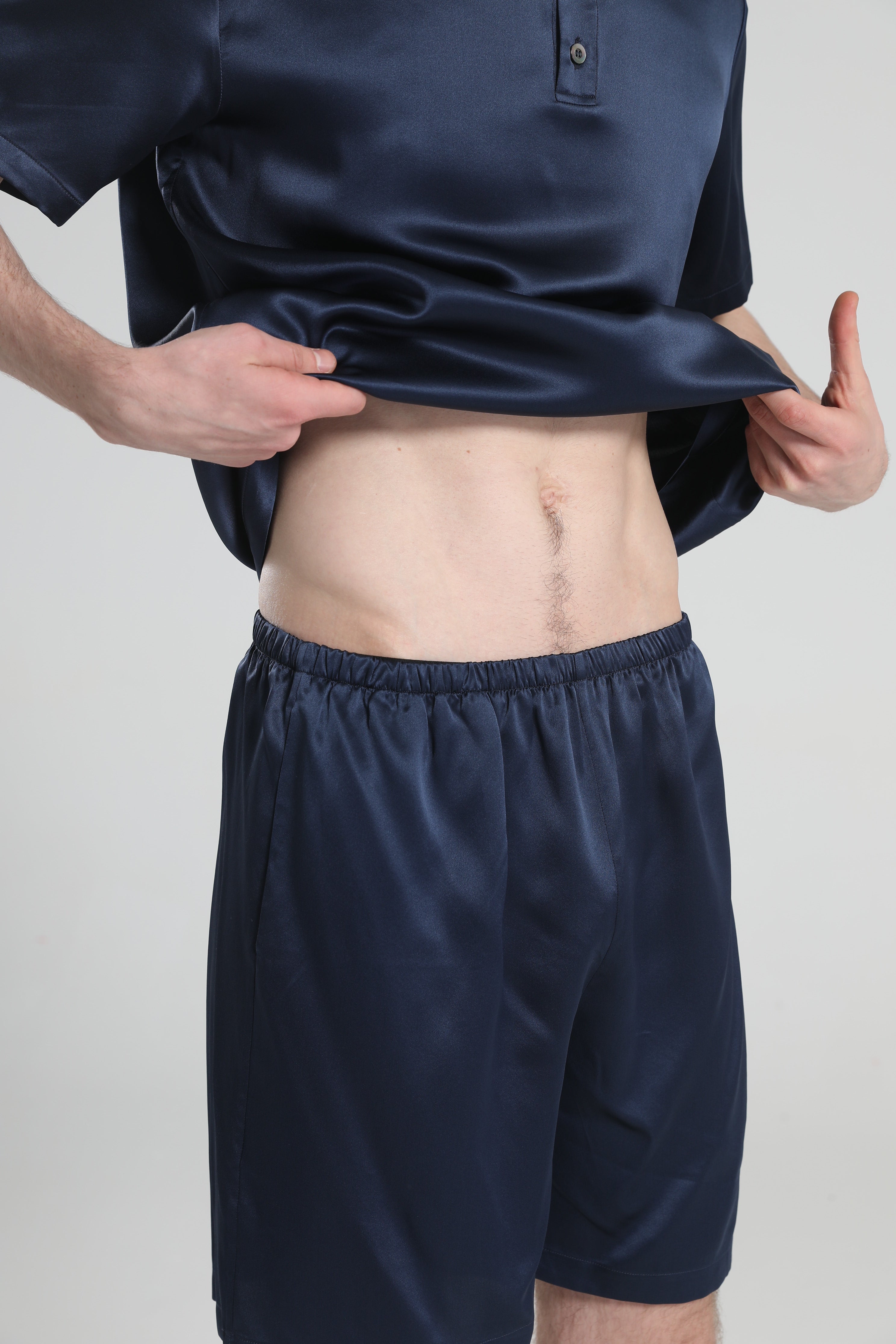 Simple Crew Neck Short Pajamas Set for men, Navy