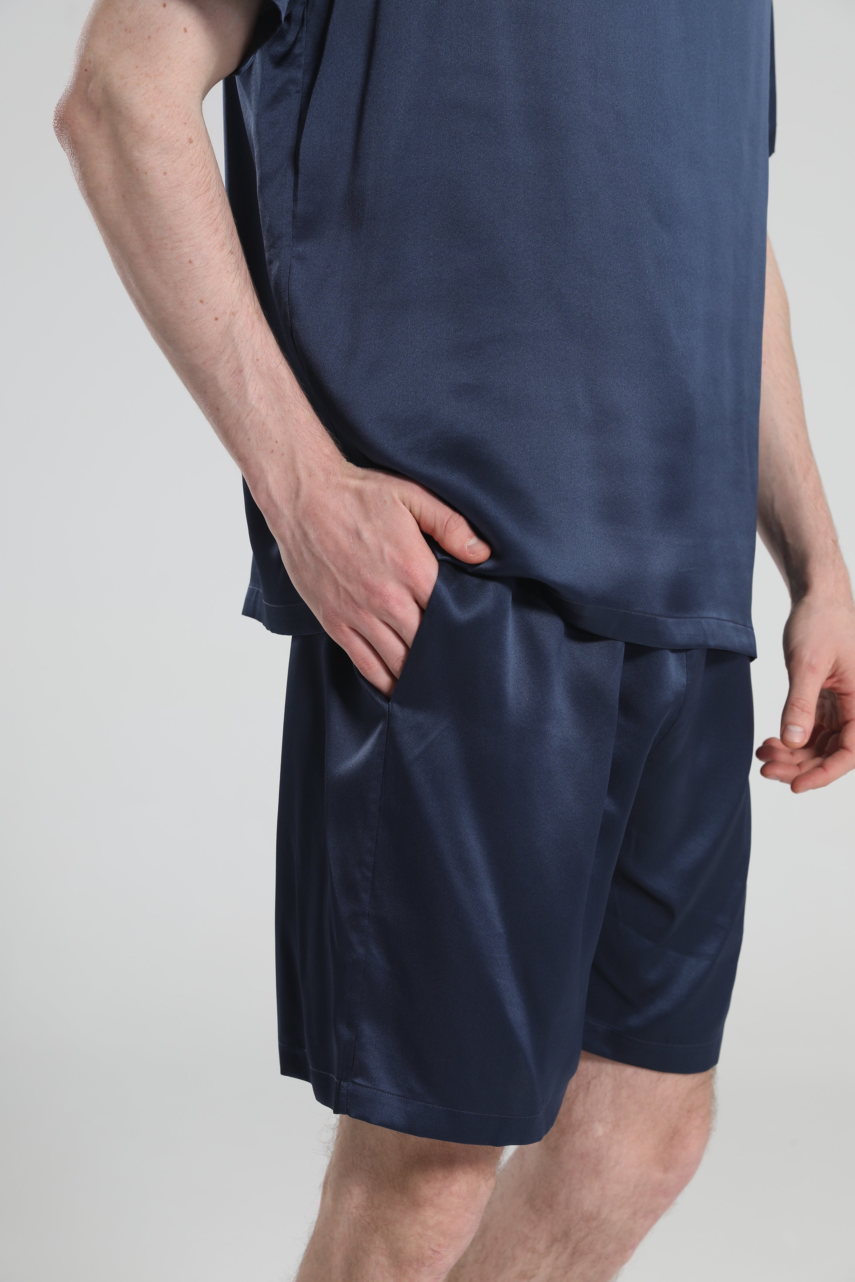 Simple Crew Neck Short Pajamas Set for men, Navy