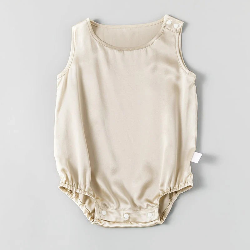 Sleeveless Baby Silk Onesies, Champagne