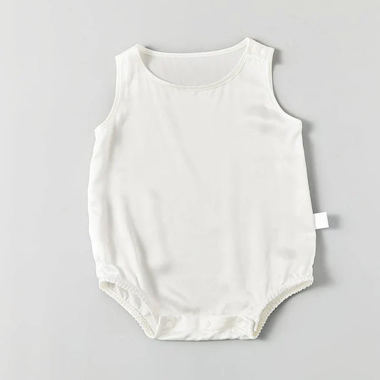 Sleeveless Baby Silk Onesies, White