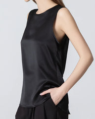 Sleeveless Lace-up Silk Blouse, Black