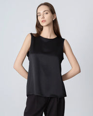 Sleeveless Lace-up Silk Blouse, Black