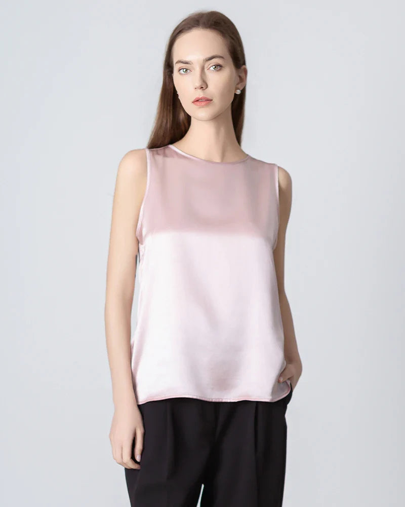 Sleeveless Lace-up Silk Blouse, Pink