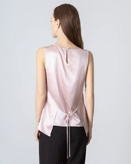 Sleeveless Lace-up Silk Blouse, Pink