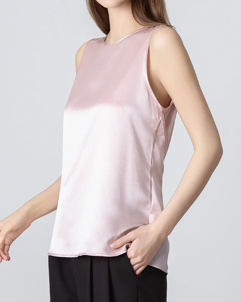 Sleeveless Lace-up Silk Blouse, Pink