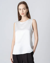 Sleeveless Lace-up Silk Blouse, White