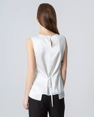 Sleeveless Lace-up Silk Blouse, White