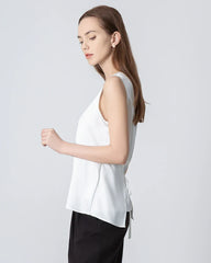 Sleeveless Lace-up Silk Blouse, White