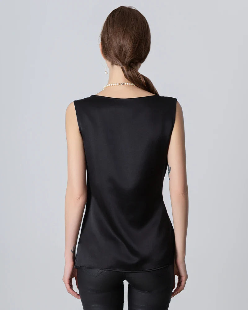 Sleeveless Wrap Silk Top, Black