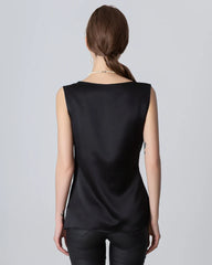 Sleeveless Wrap Silk Top, Black