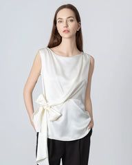 Sleeveless Wrap Silk Top, White