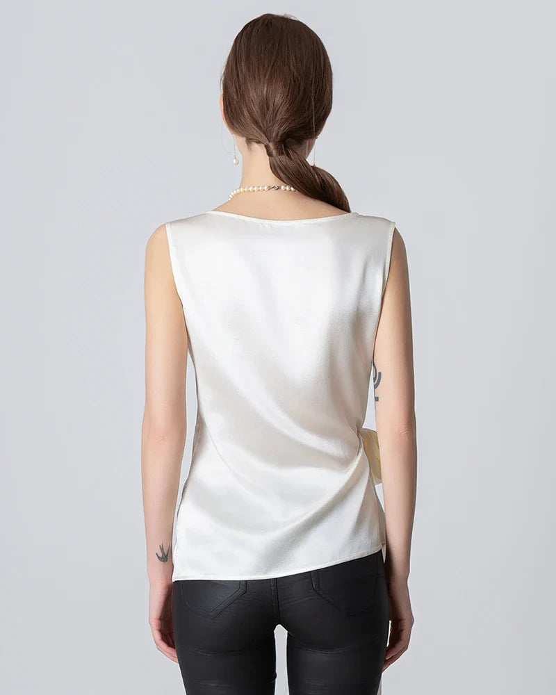 Sleeveless Wrap Silk Top, White