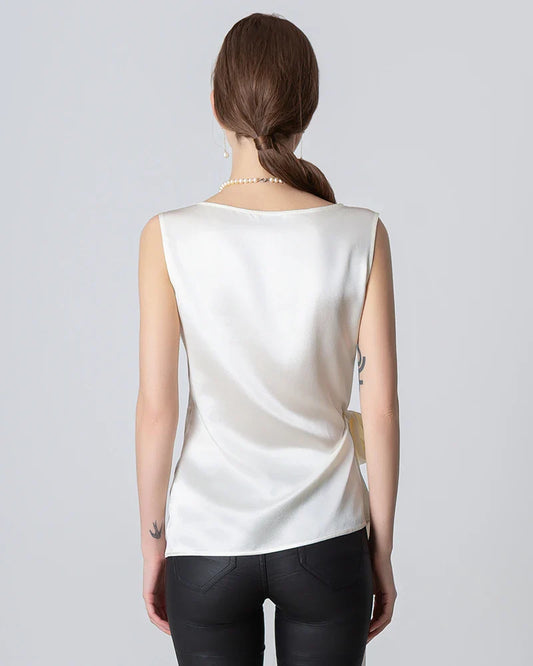 Sleeveless Wrap Silk Top, White