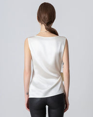 Sleeveless Wrap Silk Top, White
