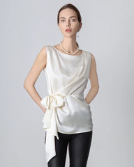 Sleeveless Wrap Silk Top, White