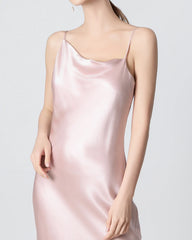 Slit Cowl Neck Midi Cami Silk Dress, Pink