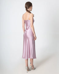 Slit Cowl Neck Midi Silk Dress, Pink