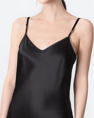 Slit V-neck Maxi Silk Dress, Black