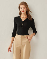 V-Neck Cashmere Pullover, Black