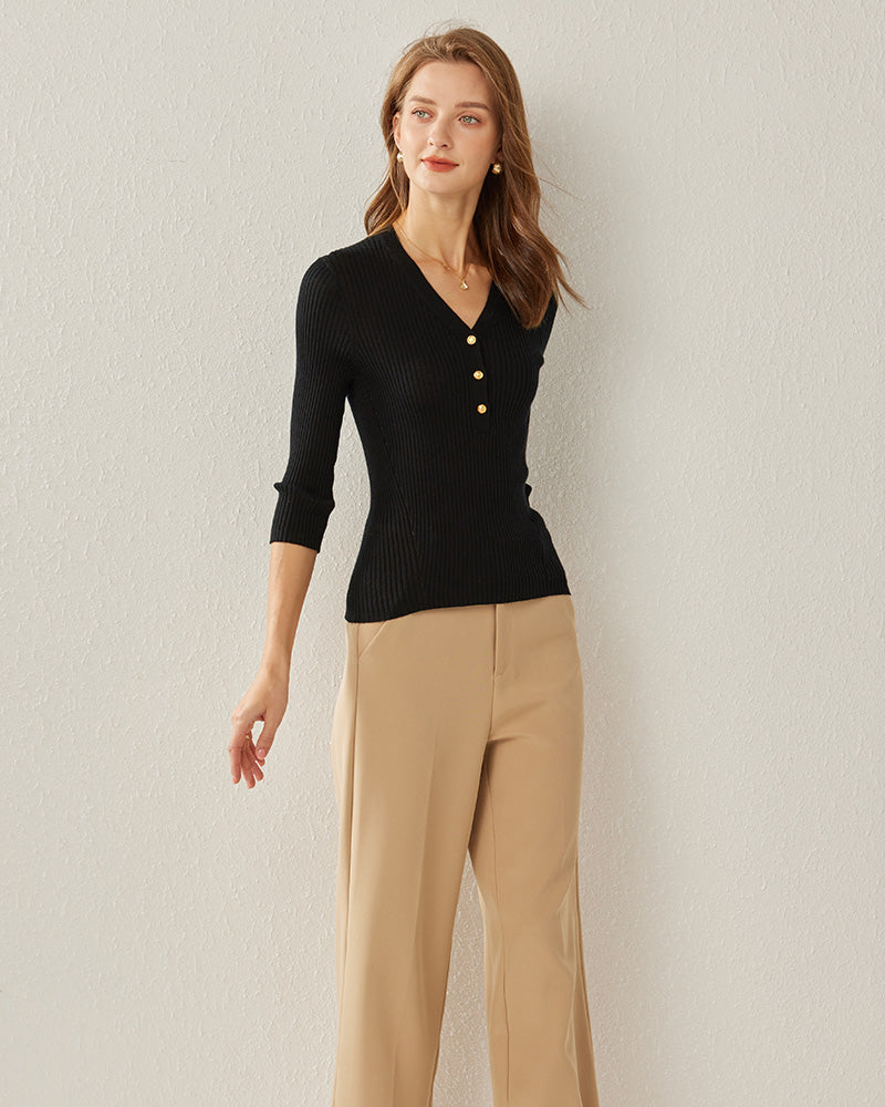 V-Neck Cashmere Pullover, Black