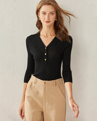 V-Neck Cashmere Pullover, Black