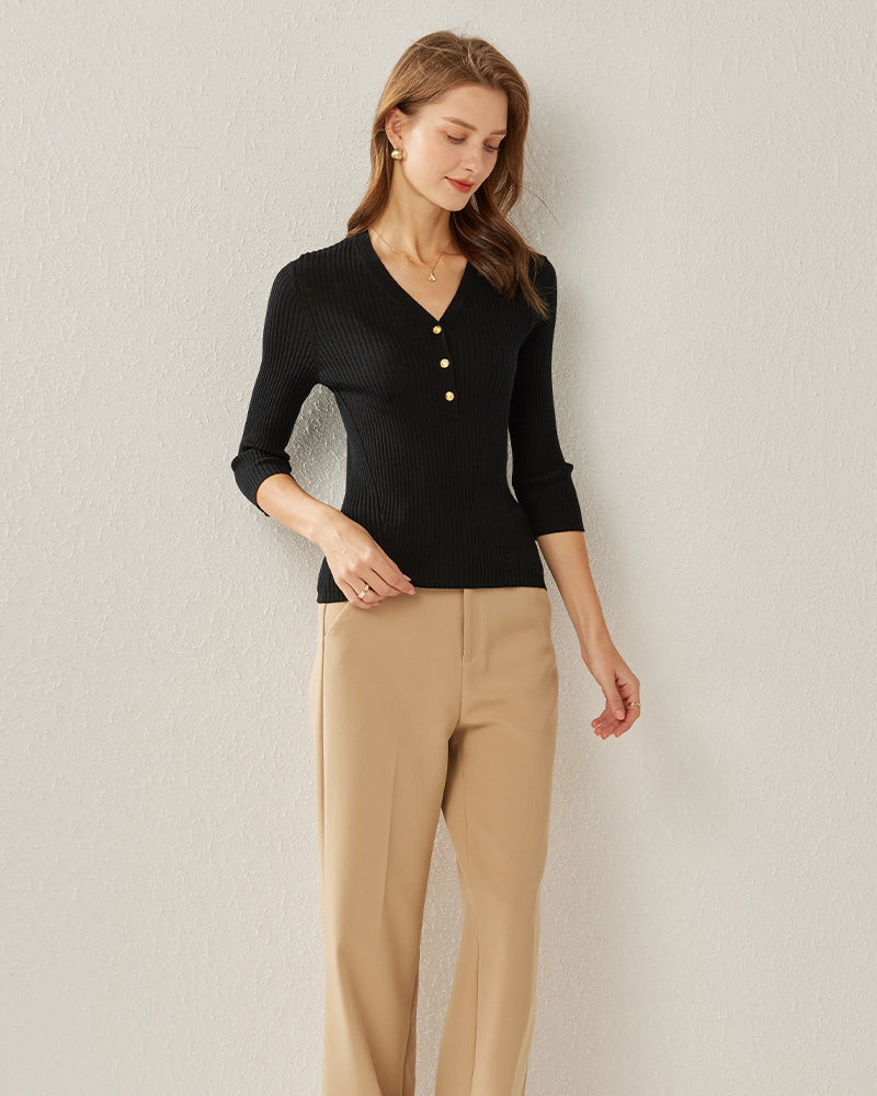 V-Neck Cashmere Pullover, Black