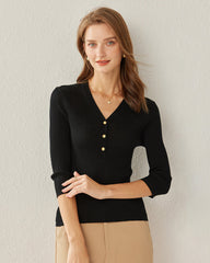 V-Neck Cashmere Pullover, Black