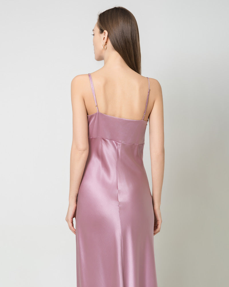 Solid Color Silk Satin Slip Long Dress Pink