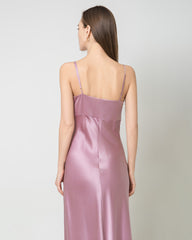 Solid Color Silk Satin Slip Long Dress Pink