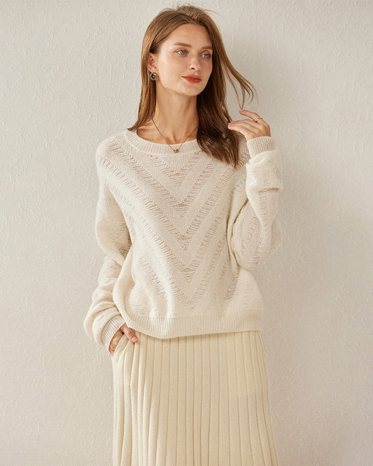 Loose Cashmere Chevron Sweater
