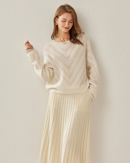 Loose Cashmere Chevron Sweater