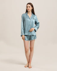 Relax Silk Shirt Shorts Pajamas Set, Blue