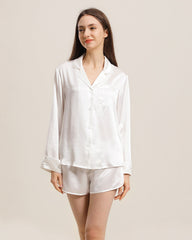 Relax Silk Shirt Shorts Pajamas Set, White