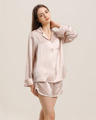 Relax Silk Shirt Shorts Pajamas Set, Pink
