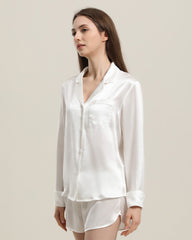 Relax Silk Shirt Shorts Pajamas Set, White