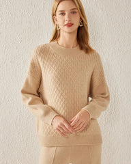 Textured Knit Pattern Cashmere Sweater, Camel