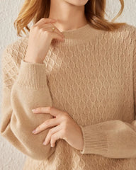 Textured Knit Pattern Cashmere Sweater, Camel