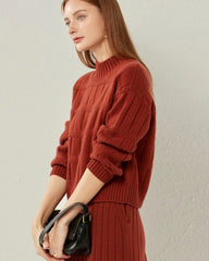 Textured Mock Neck Cashmere Sweater, Dark Red