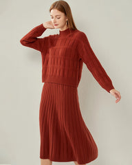 Textured Mock Neck Cashmere Sweater, Dark Red