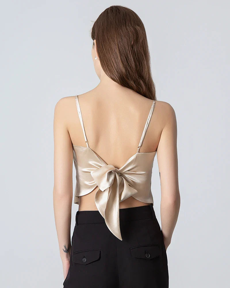 Tie Back Square Neck Silk Camisole, Champagne