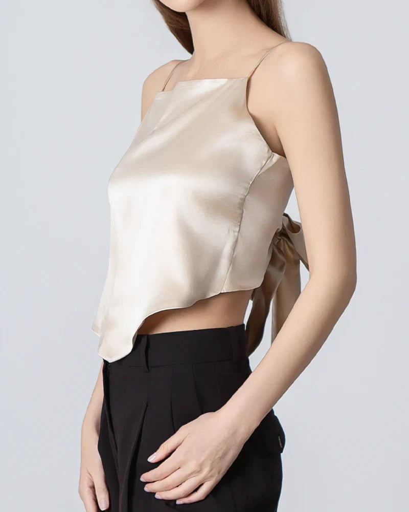 Tie Back Square Neck Silk Camisole, Champagne