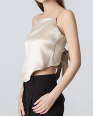 Tie Back Square Neck Silk Camisole, Champagne