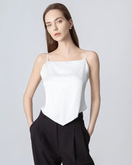 Tie Back Square Neck Silk Camisole, White