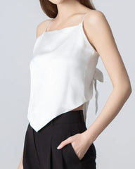 Tie Back Square Neck Silk Camisole, White