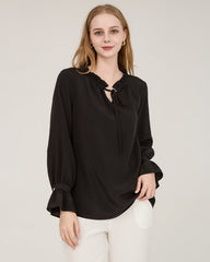 Tie Neck Silk Shirt With Ruffle Details